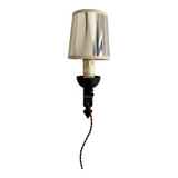 Wrought iron wall light, new fabric cabie, mirror lampshade