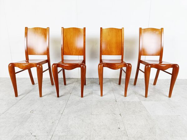 Set de 4 chaises de salle à manger en bois par Philippe Starck 1989