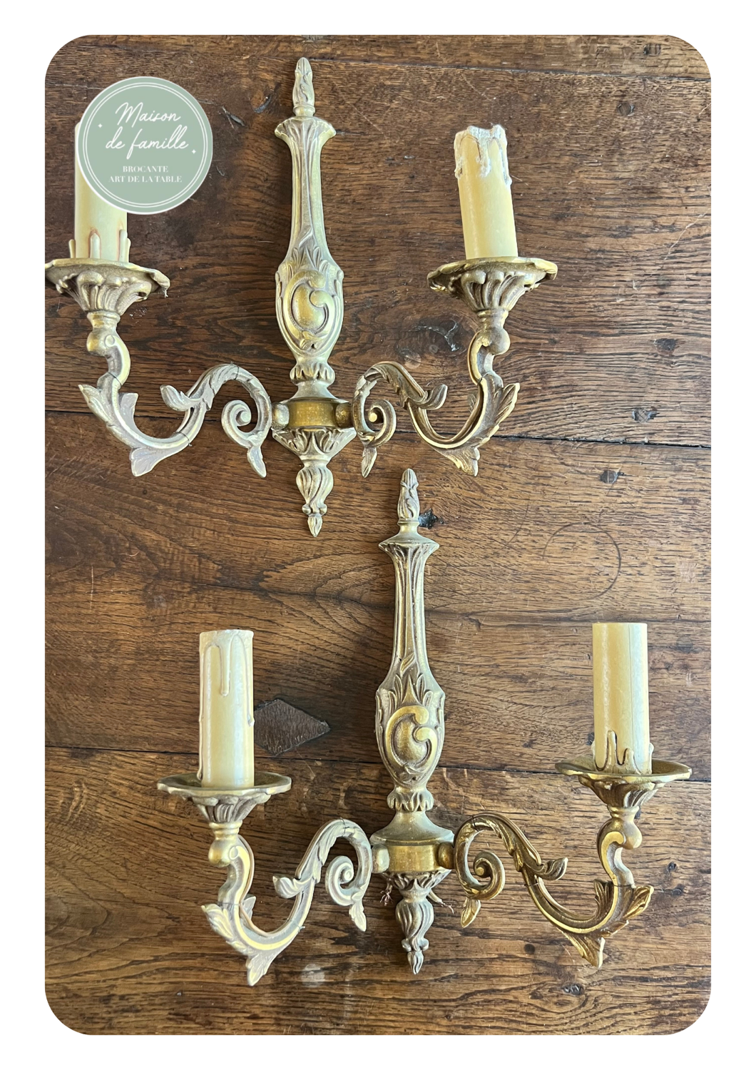 Pair of antique bronze double fire sconces - art nouveau