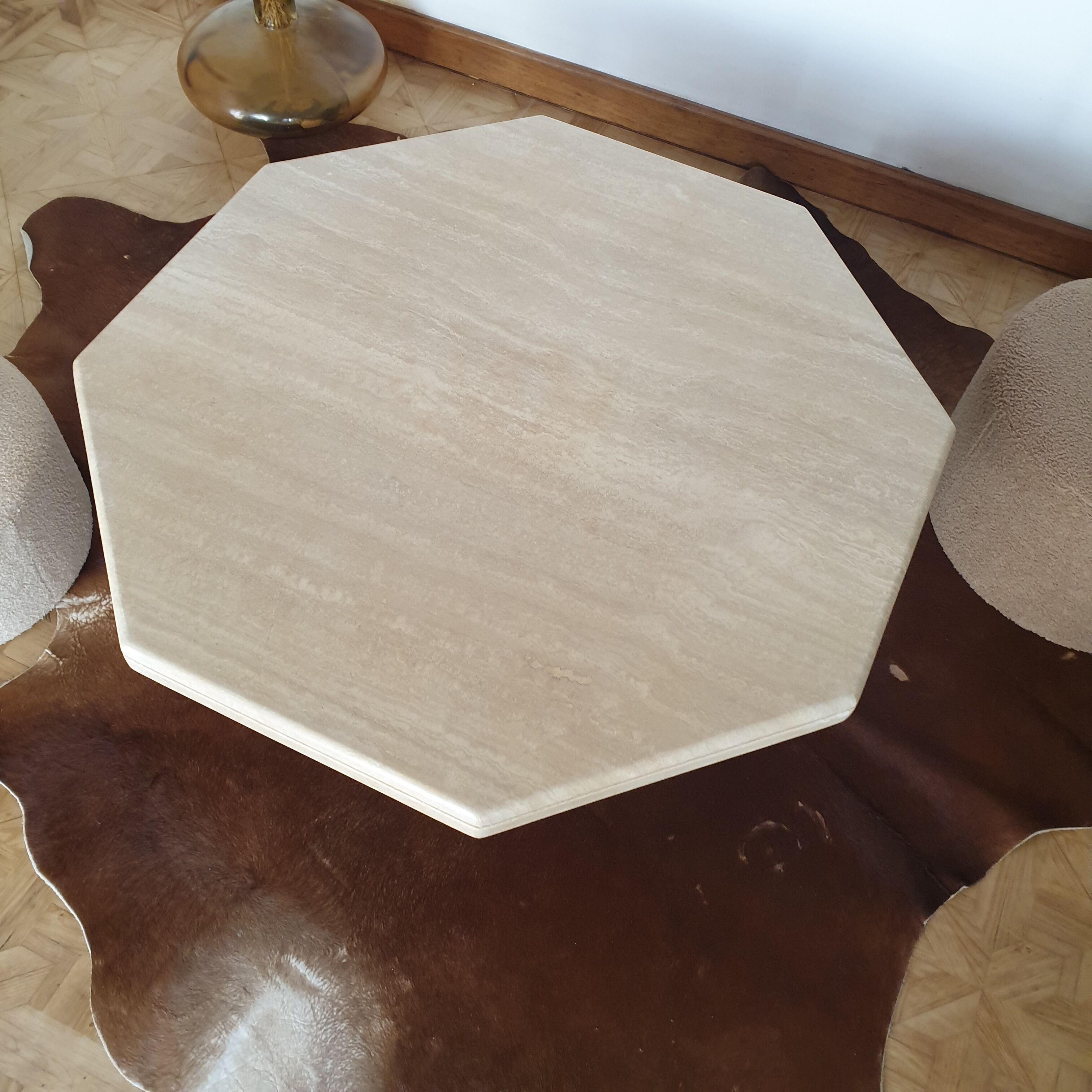 Coffee table in travertine marble Rochebobois vintage 80s