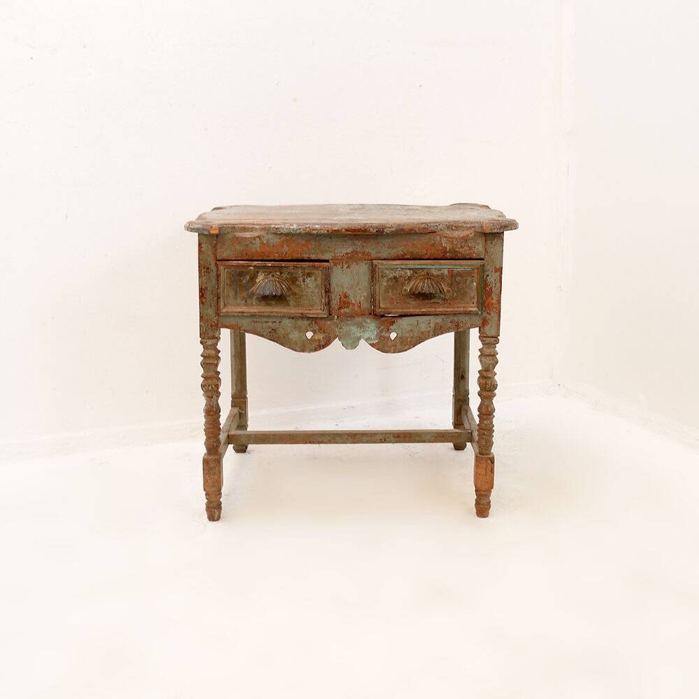 Side table with 2 drawers in patinated wood - 20th century