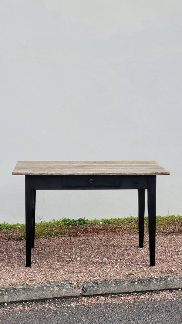 Table de ferme rustique en chêne massif ancienne patiné -1900s