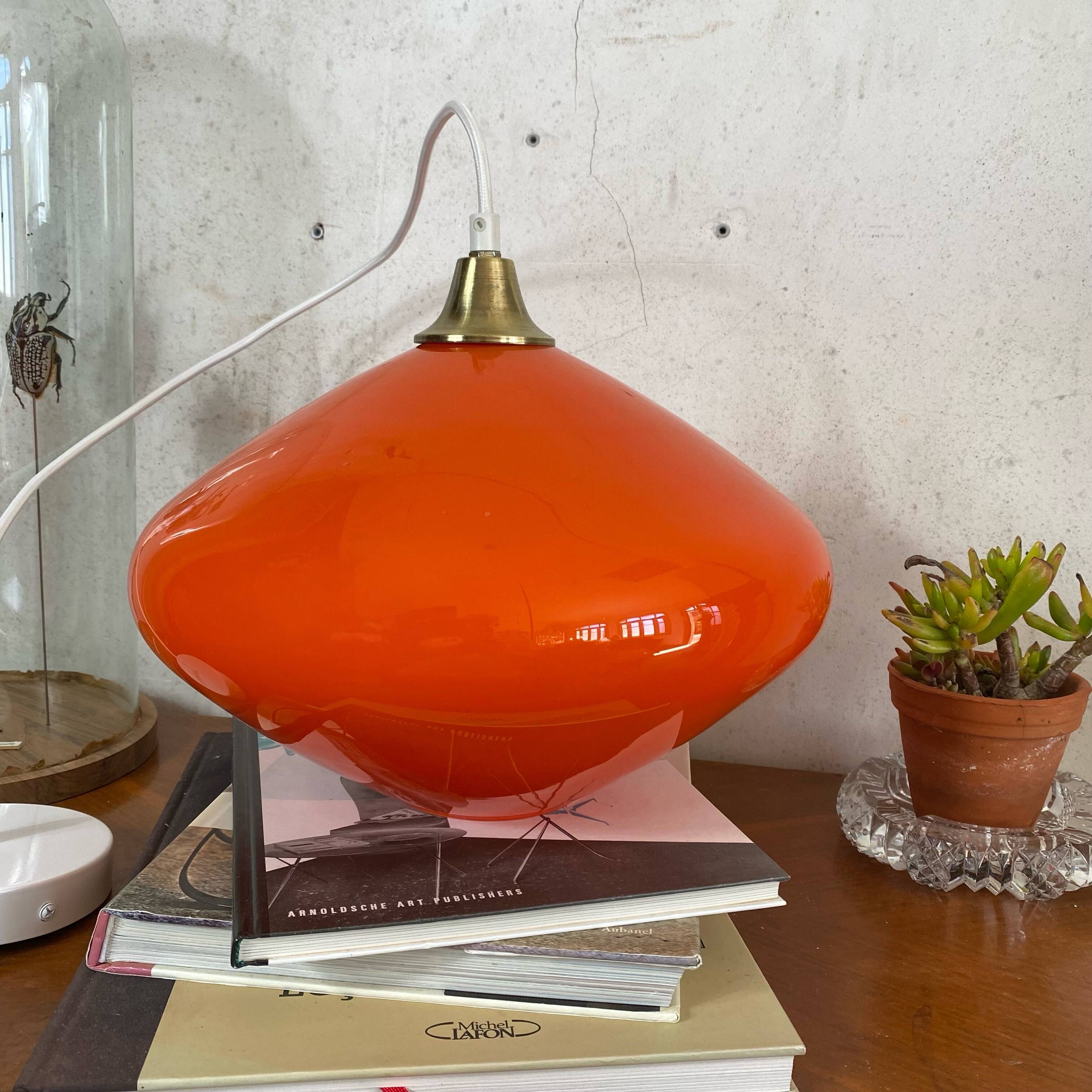 Large orange opaline glass pendant light