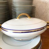 table service art deco limoges porcelain white border blue and gold 61 pieces signed