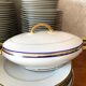 table service art deco limoges porcelain white border blue and gold 61 pieces signed