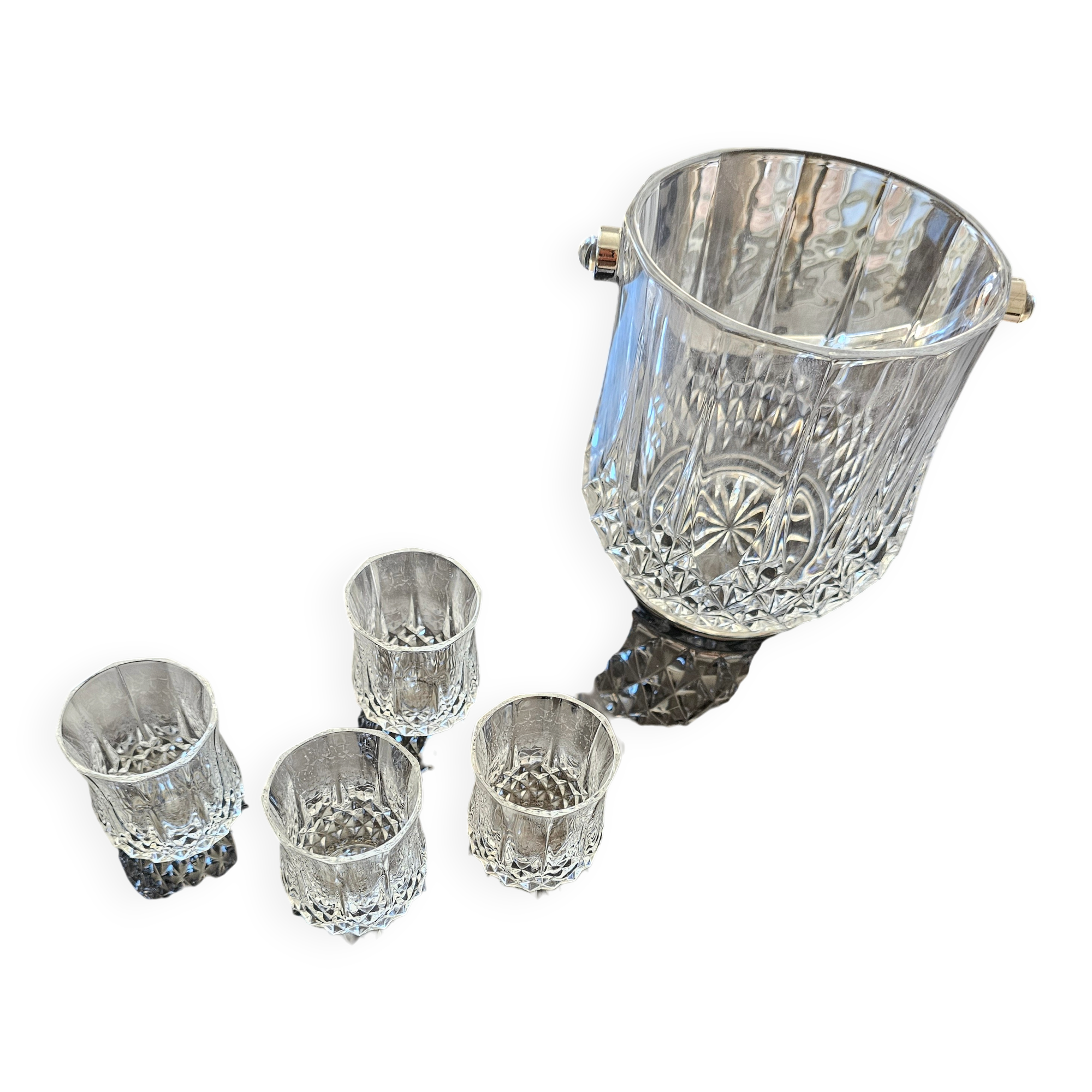 Liqueur set and ice bucket in crystal – Cristal d'Arques "Longchamp"