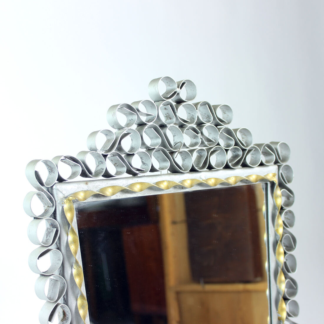 Vintage Mirror In Handmade Metal Frame, Czechoslovakia 1950s