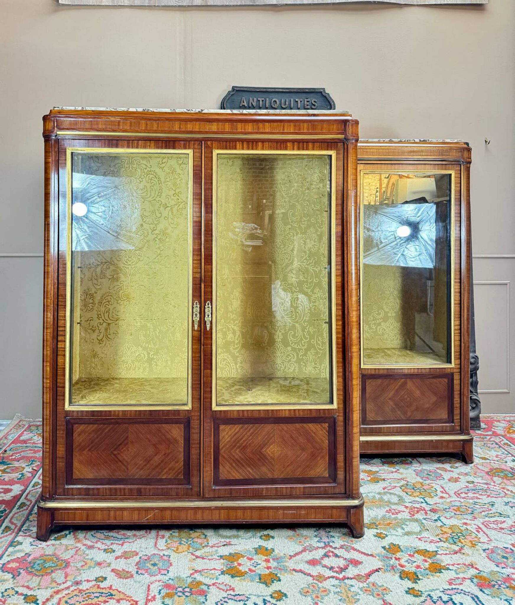 Pair of Louis XVI Style Marquetry Display Cabinets, 19th Century