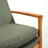 Scandinavian oak and sage-green wool armchair