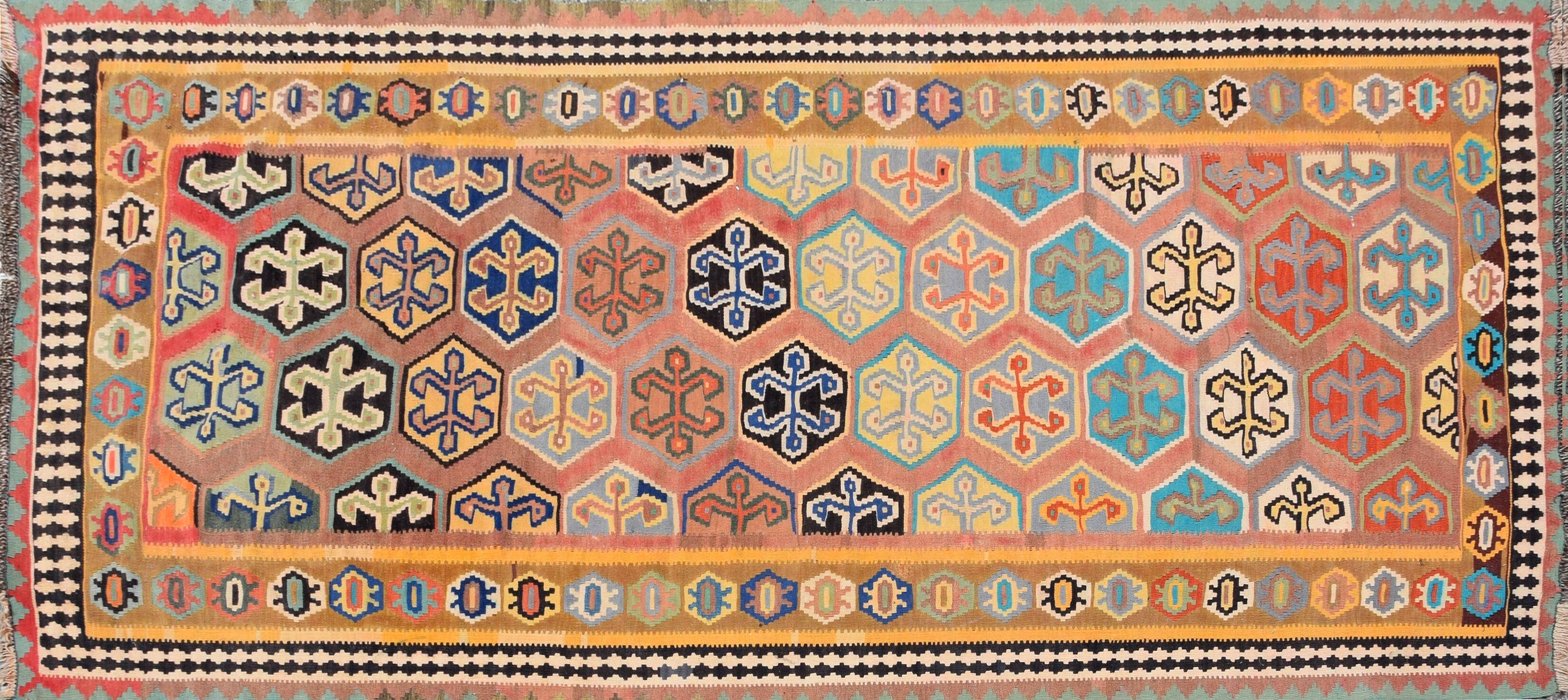 Tapis Kilim Iran Shiraz GashgaÏ : 1.57 X 2.77 Mètres - "Galerie Sardje"