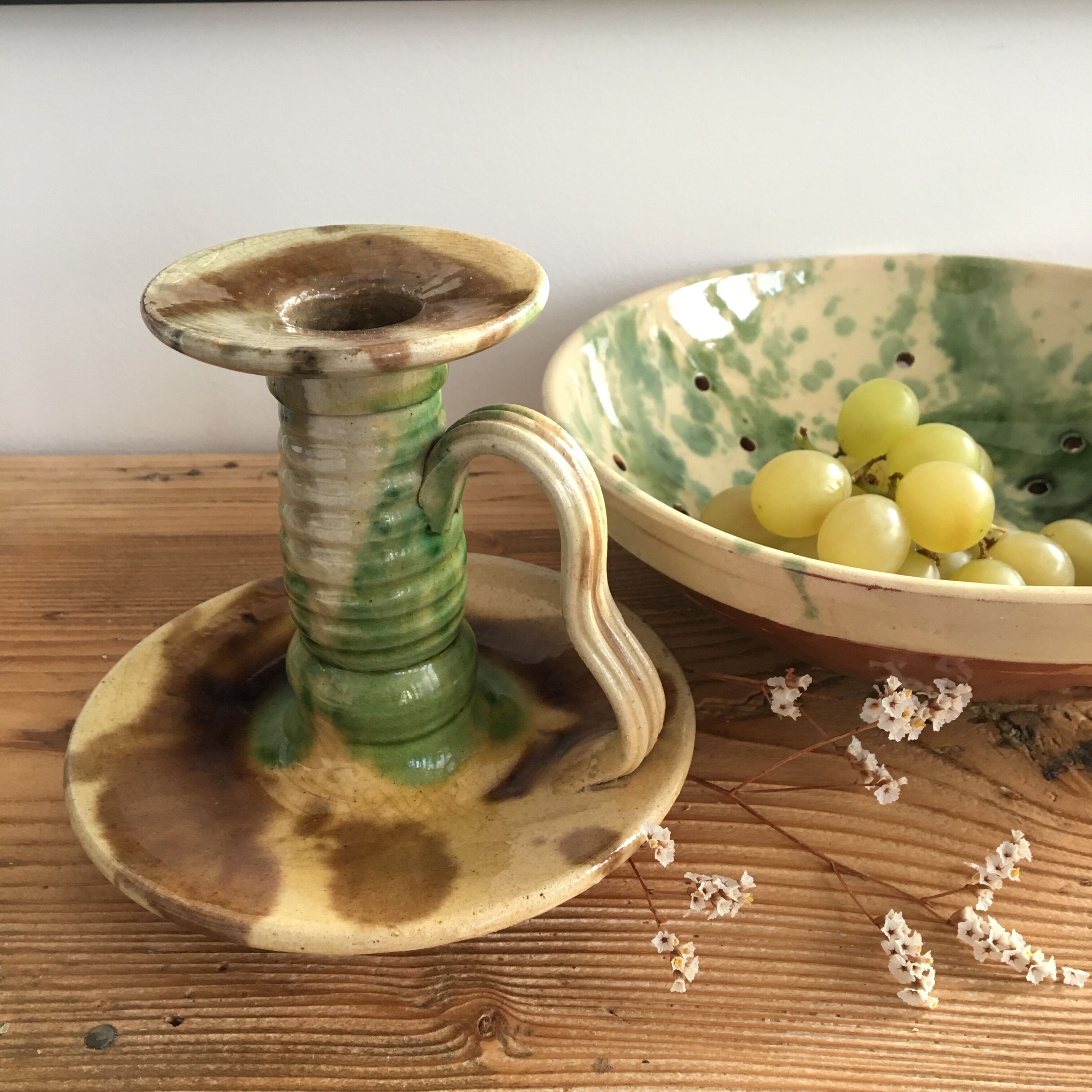 Glazed ceramic candle holder signed plato 50s