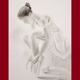 Charcoal drawing representing a seated dancer. Dancer painting.