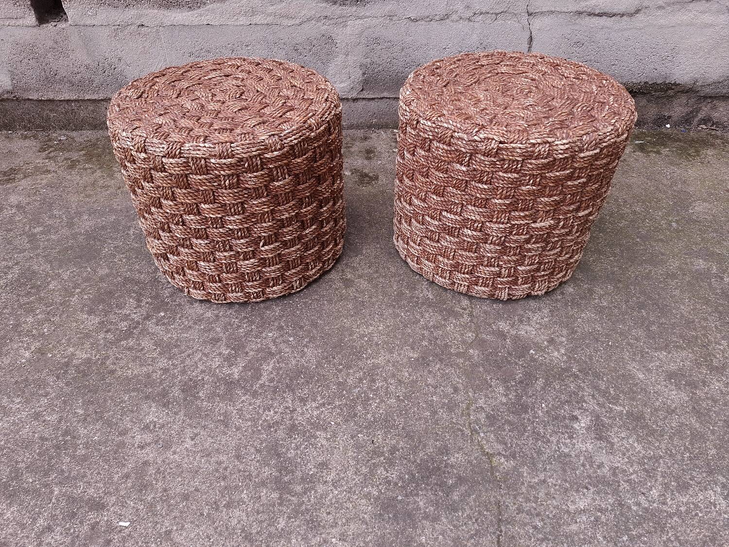 Paire de poufs en corde tressé années 70'S
