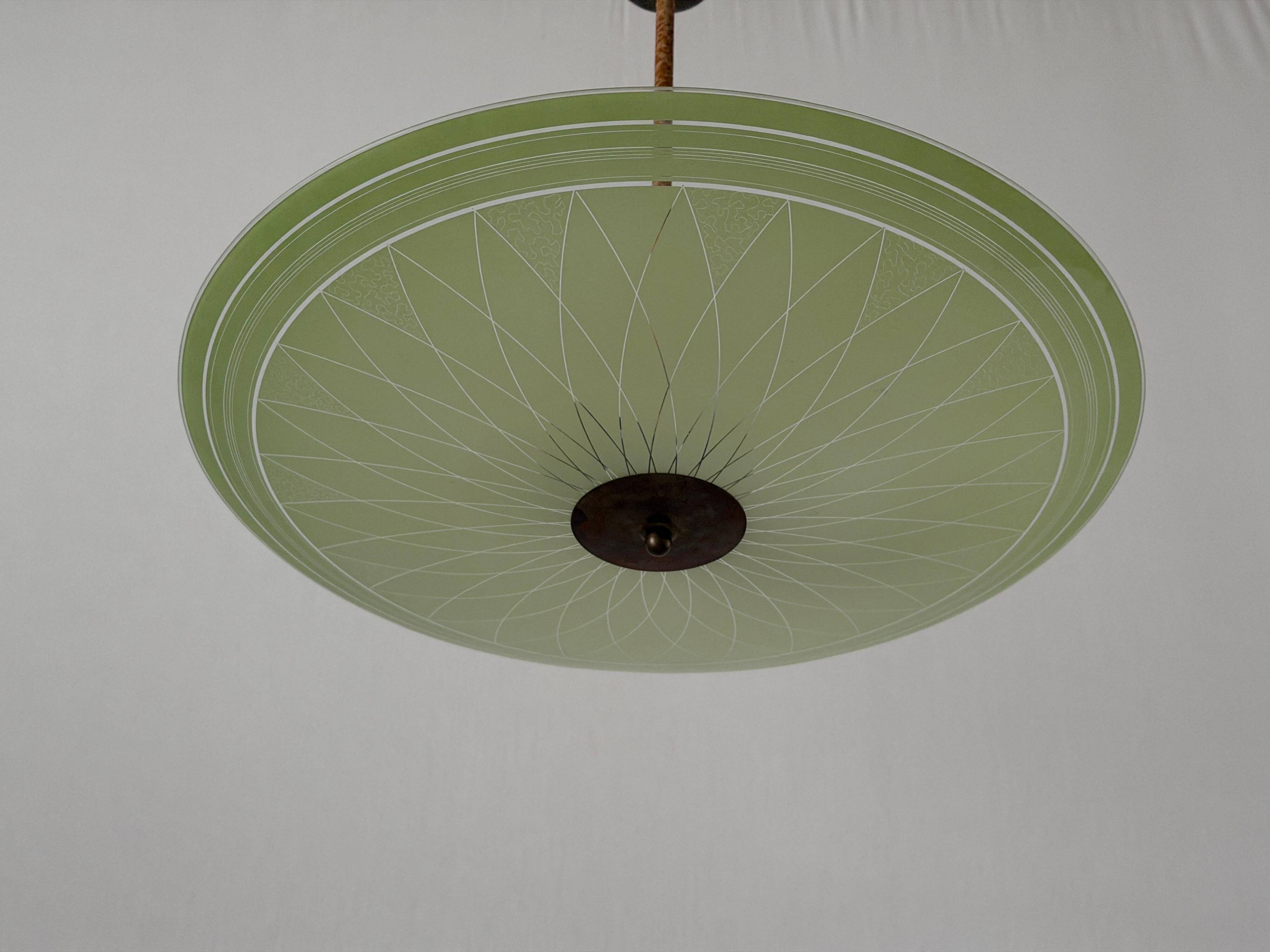 Art Deco ceiling light in green glass, 1940s, Germany