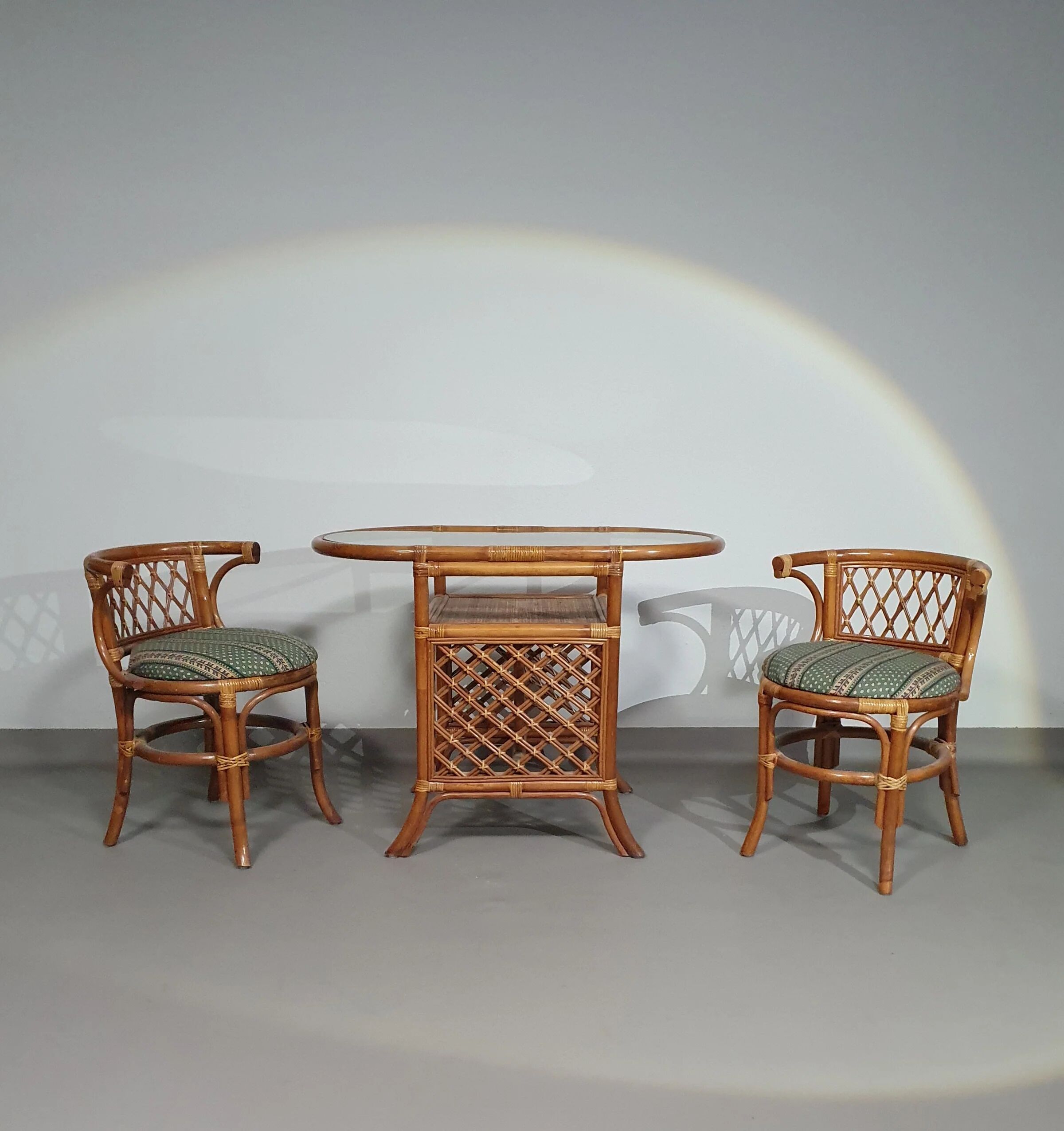 Rattan / bamboo balcony side table / chairs set 1970s