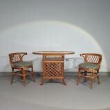 Rattan / bamboo balcony side table / chairs set 1970s