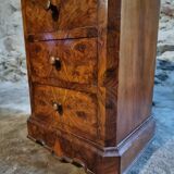 French antique bedside table in oak with walnut burl veneer, circa 1900.