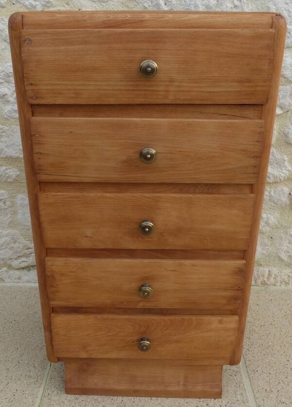 Art Deco 5-drawer chiffonier in solid wood with brass knobs – Fully restored