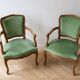Set of 4 Louis XV style cabriolet armchairs in green fabric.