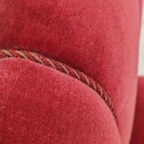 Set of 4 dinning chairs, oak wood, cherry-red velour, 1950s, danish design