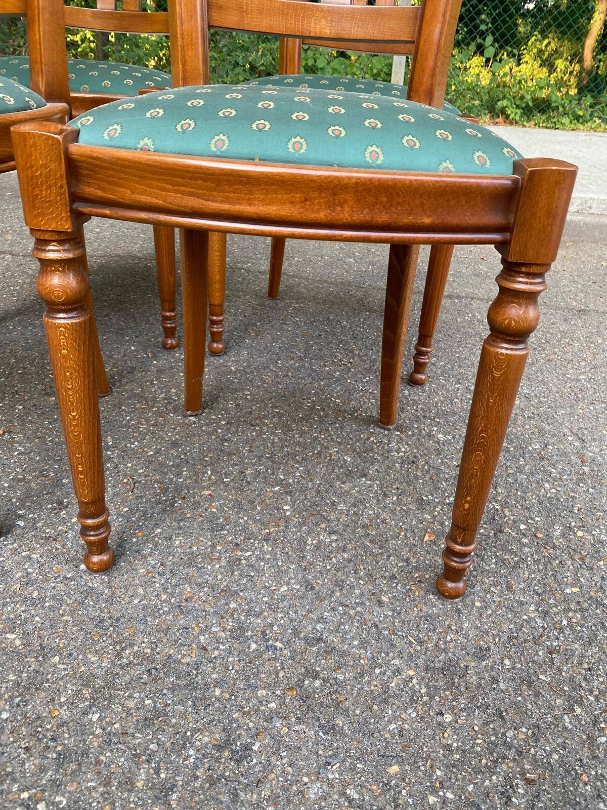 4 solid wood dining chairs with green fabric Louis Philippe 198