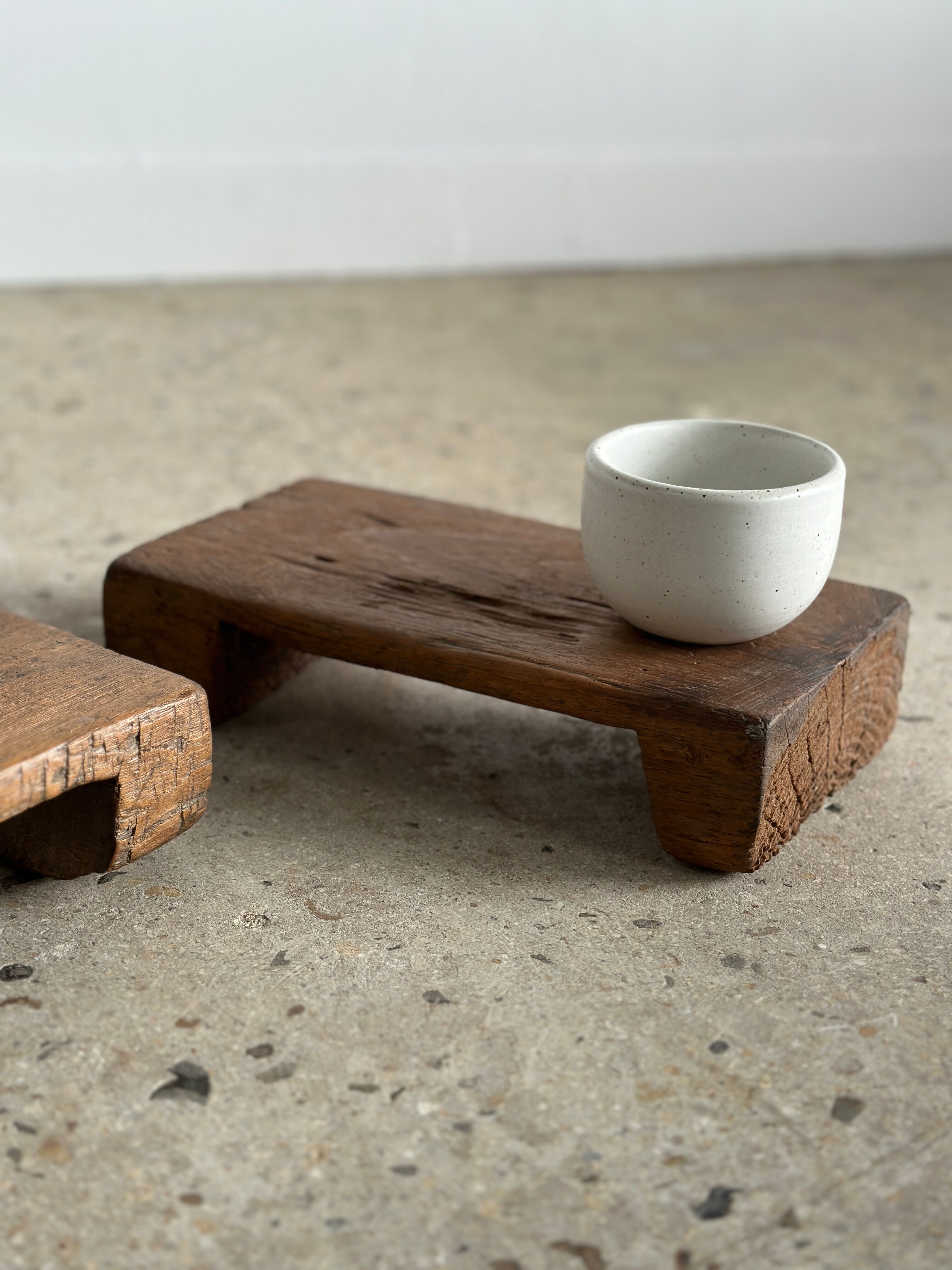 Mini Asian teak side stool blonde