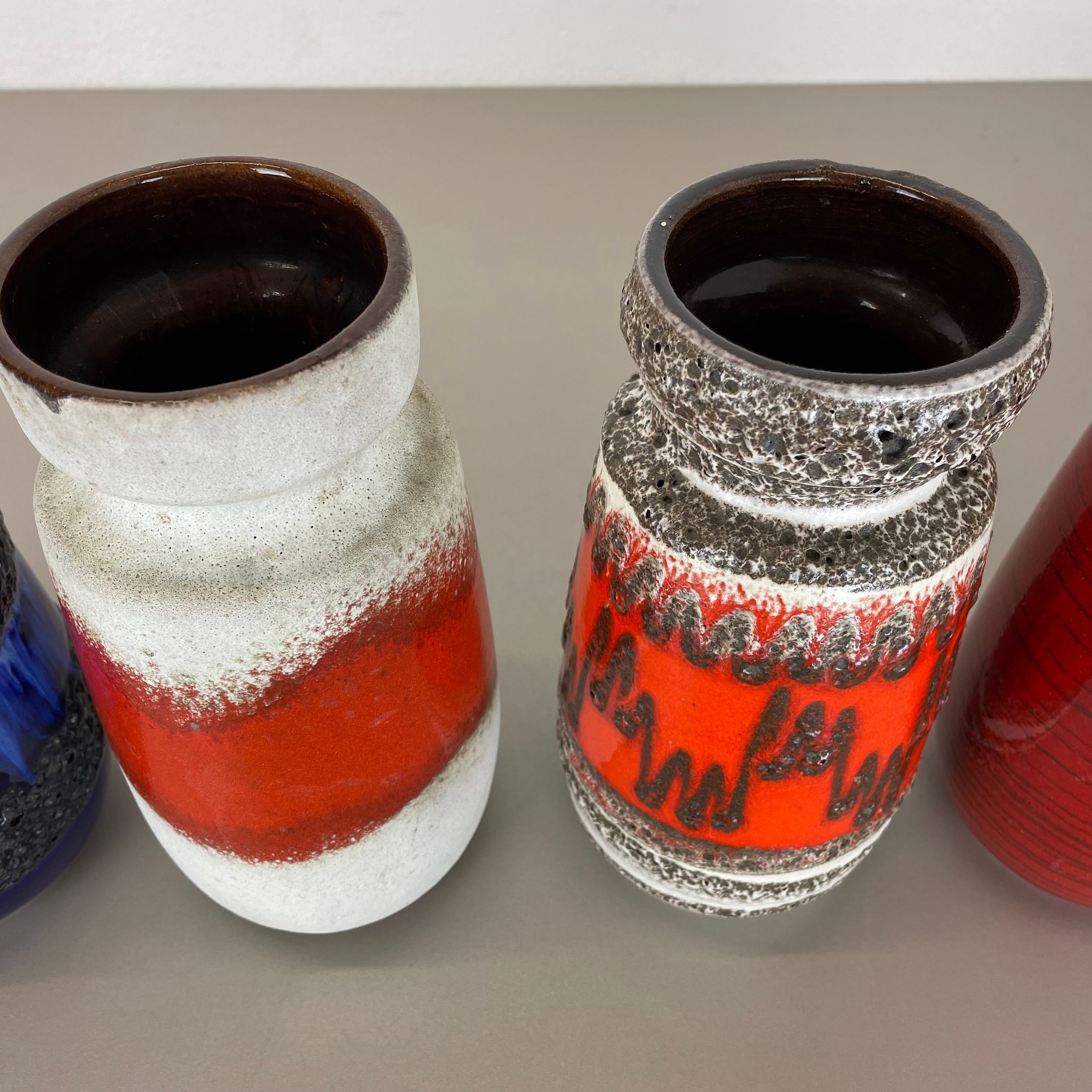 Set of Four Vintage Pottery Fat Lava Vases Made by Scheurich, Germany, 1970s