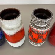 Set of Four Vintage Pottery Fat Lava Vases Made by Scheurich, Germany, 1970s