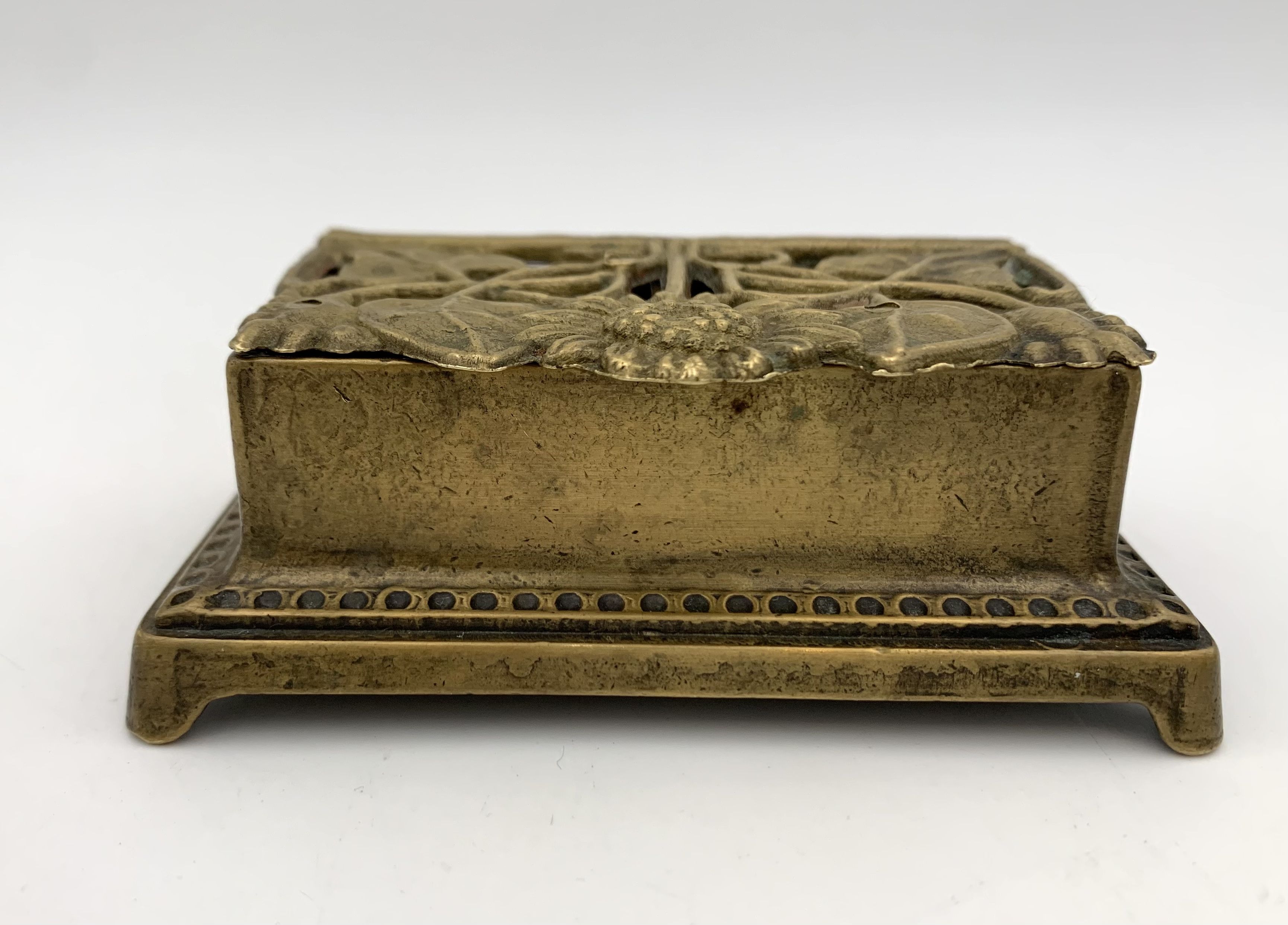 Old brass stamp box, floral decoration - twentieth century