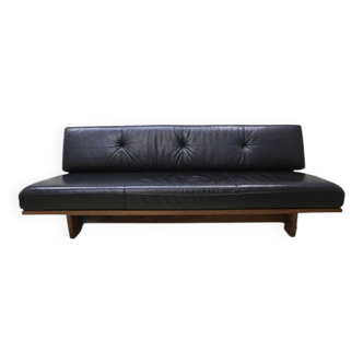 Canapé scandianve vintage en cuir et teck 3 places