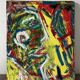Jazzman playing the double bass, abstract, signed