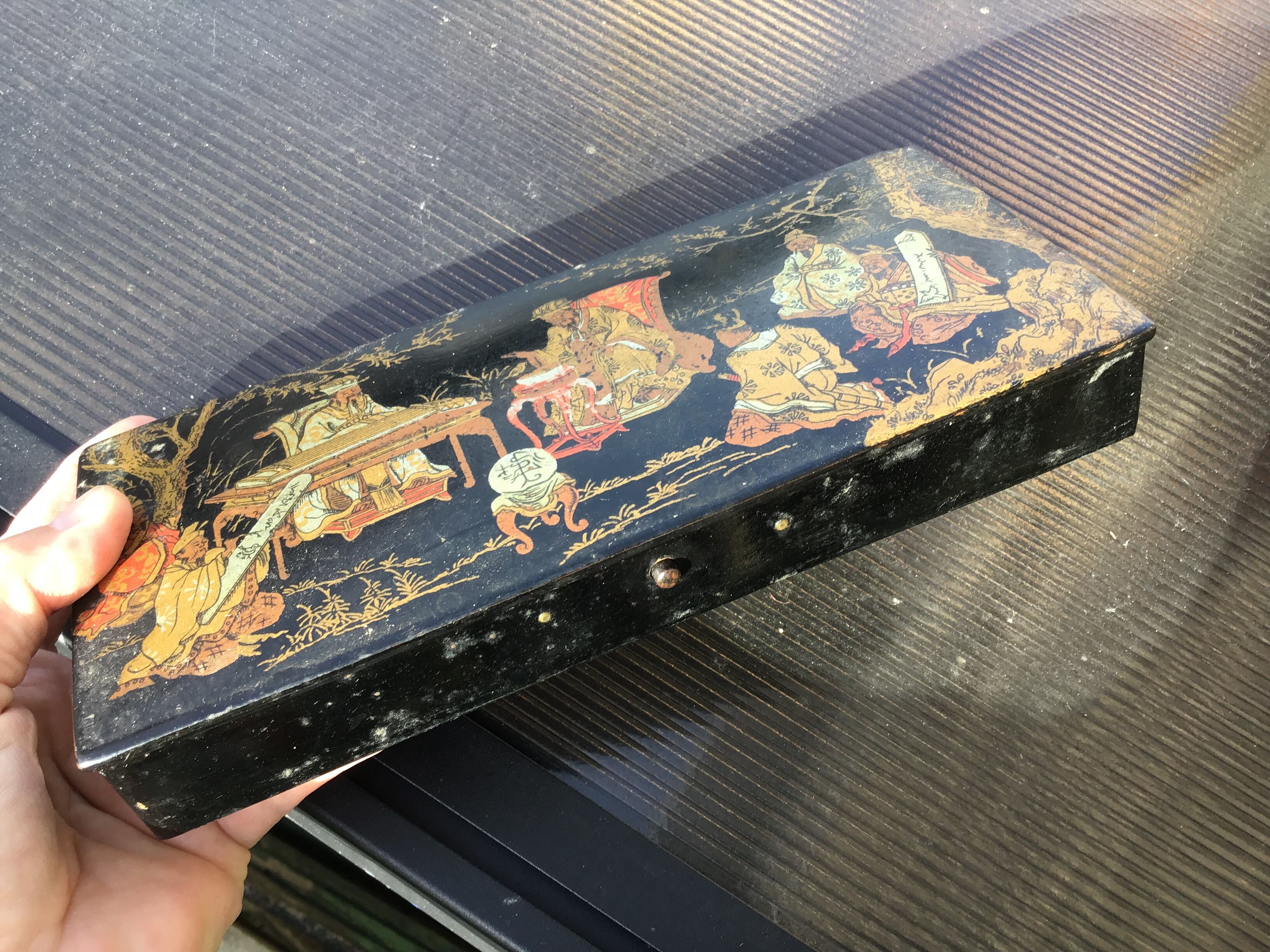 Boîte plumier carton bouilli napoleon iii décor japonisant
