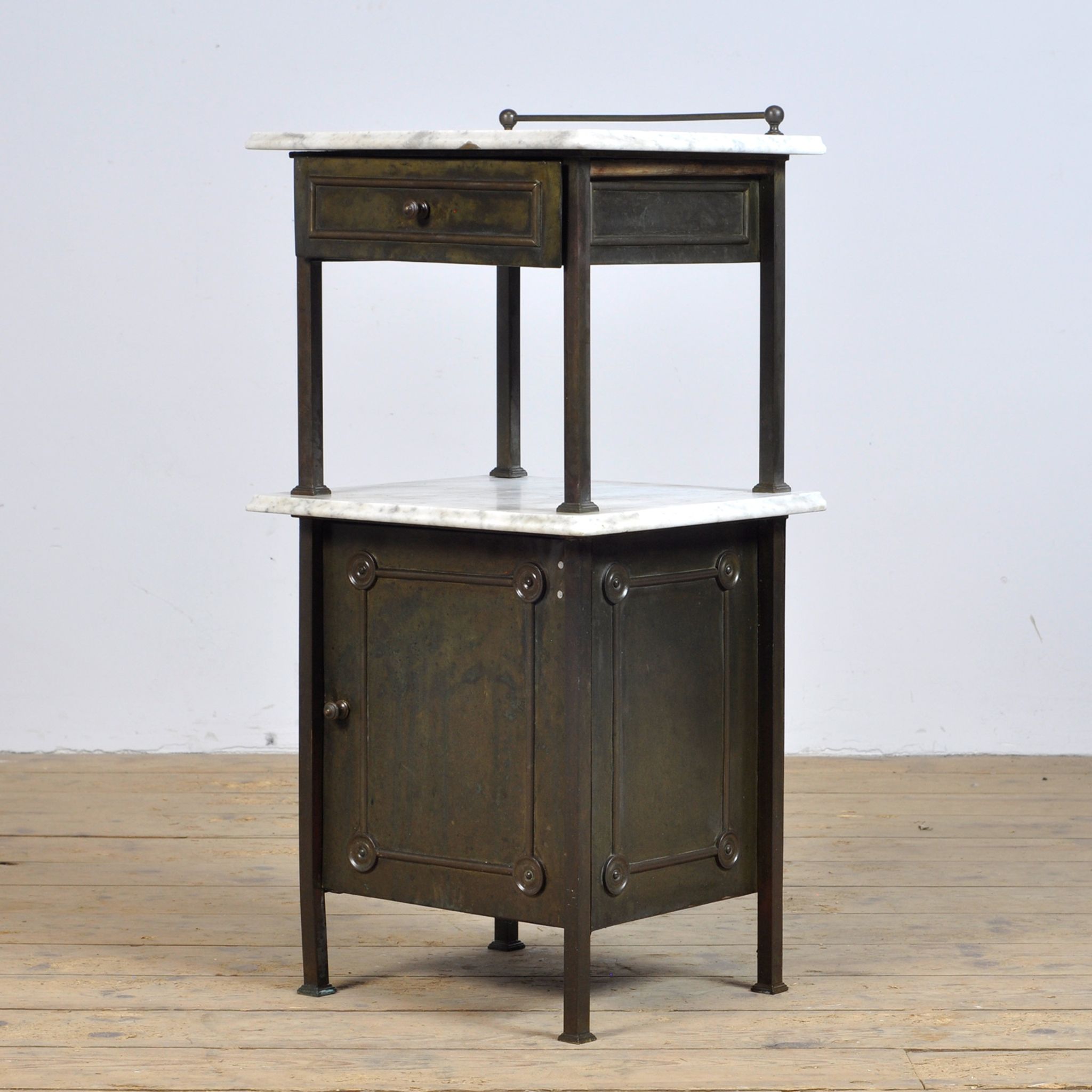Brass Nightstand With Marble Top, 1910's