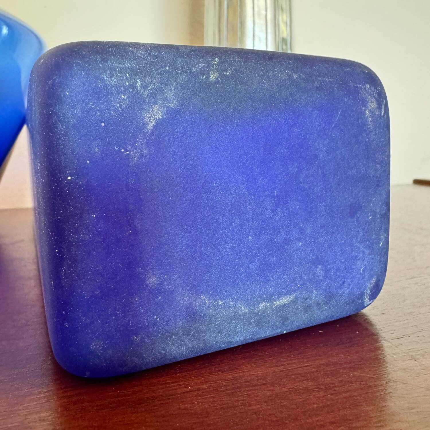 Cobalt blue frosted glass vase from the 80s