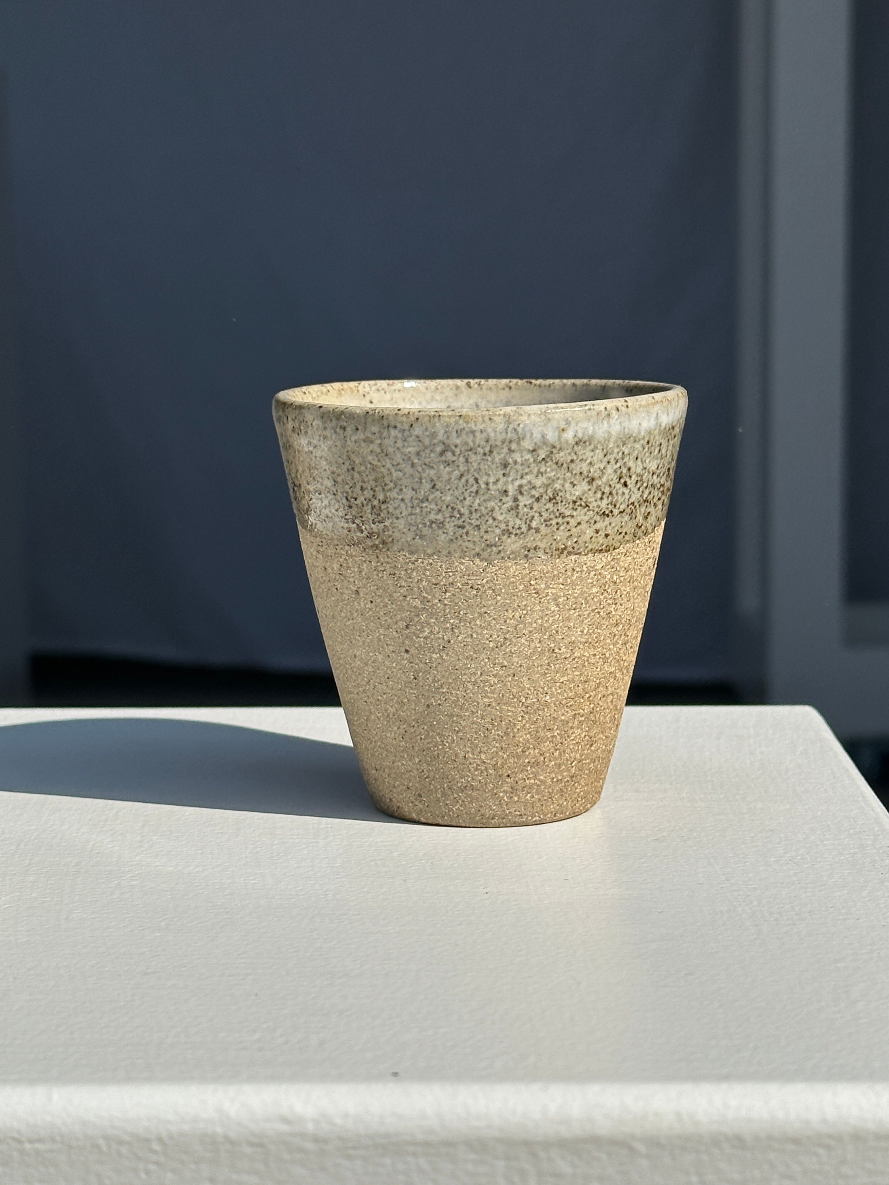 Set of 2 cups in Indonesian ceramic (brown & speckled glazed matte)