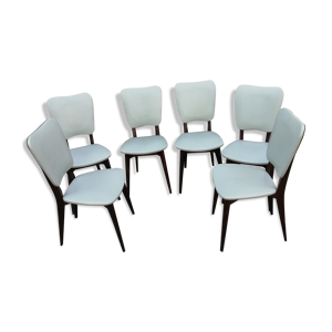 Set de 6 chaises vintage bois et skai gris