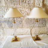 Paire de lampe plexiglas et laiton, Maison Le Dauphin, 1970