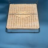 Foldable metal and rattan magazine rack