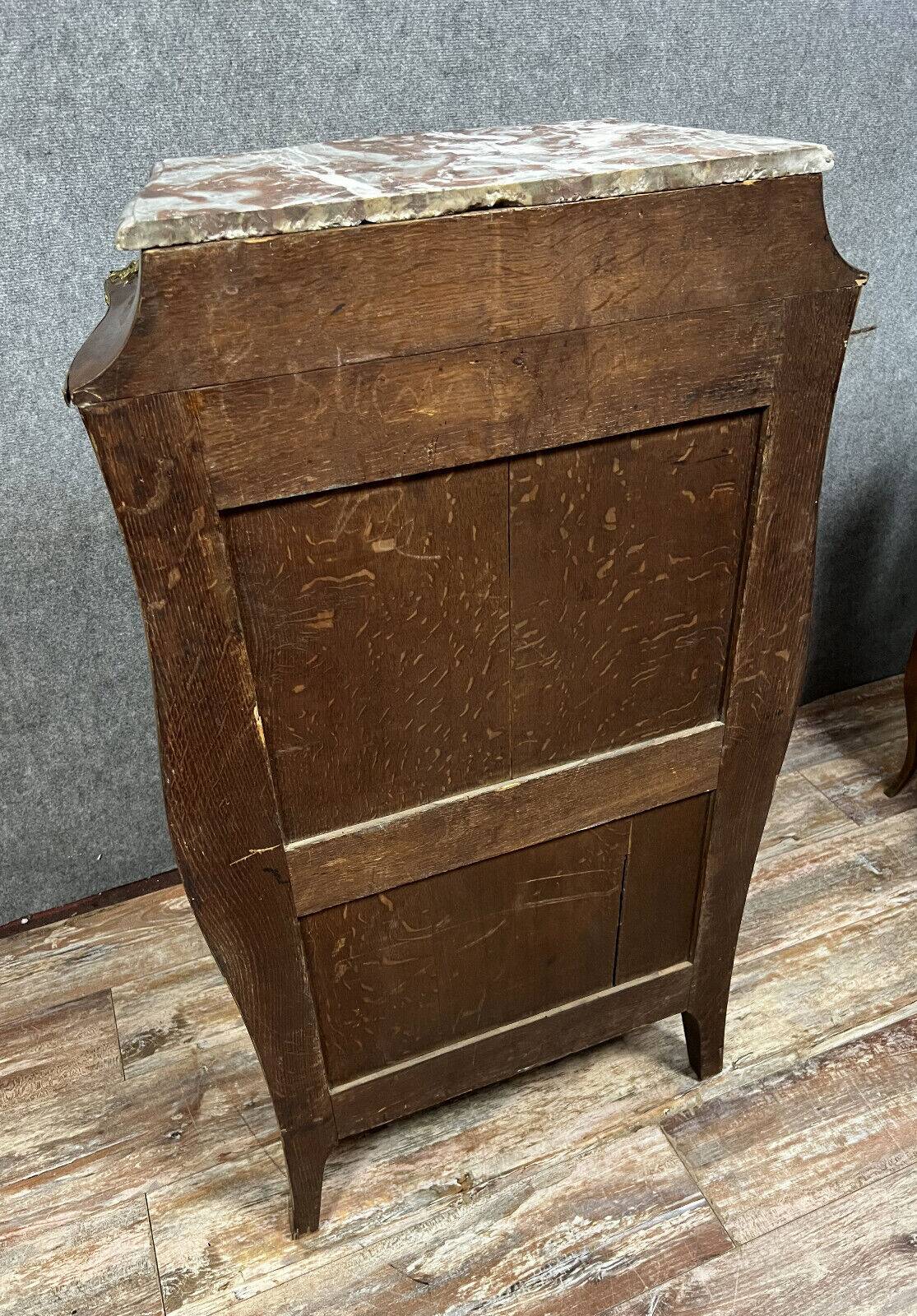 Secretary of Lady curved Louis XV style in precious wood marquetry circa 1850