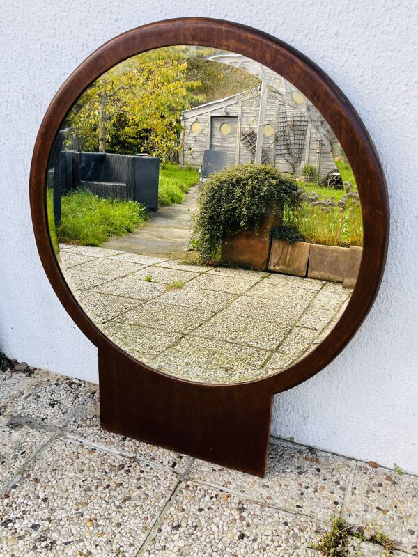 Miroir biseauté rond en bois
