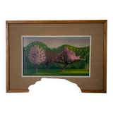 Huile sur carton représentant des arbres en fleurs dans le vent, 1920