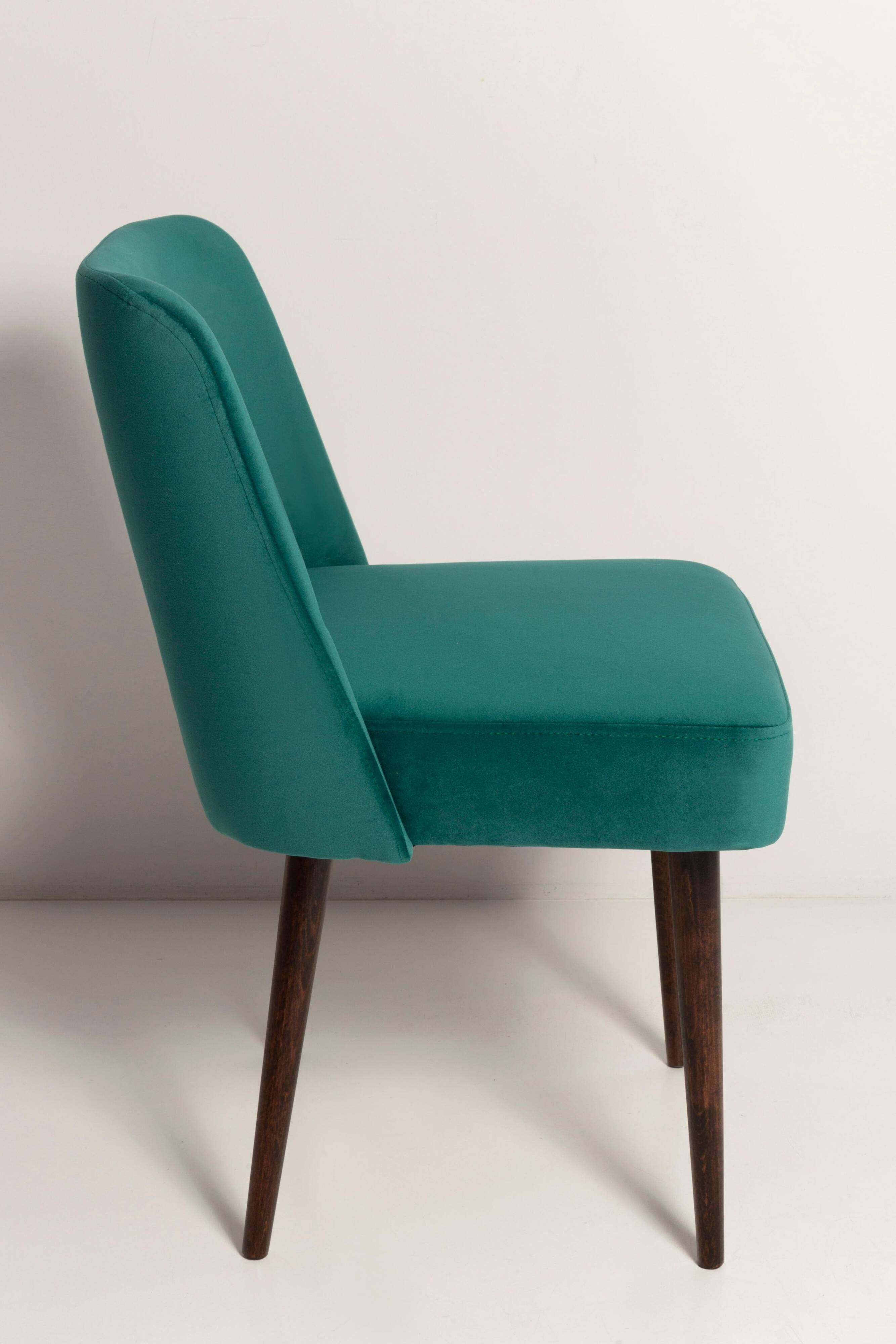 Chaise « shell » en velours crème et bois, Pologne, 1960s