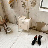 Industrial white metal bedside