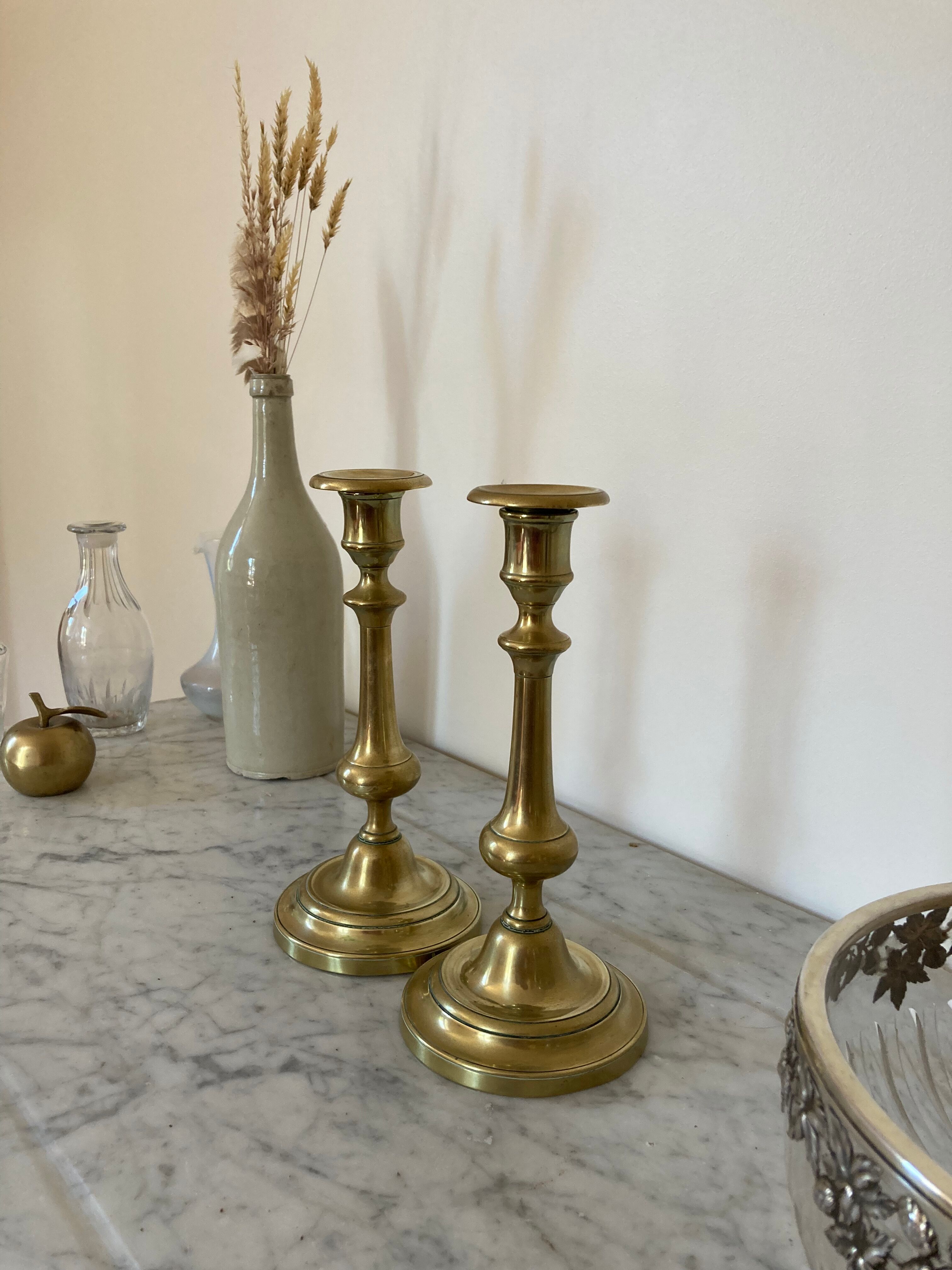 Pair of brass candle holders