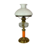 Lampe à pétrole en laiton avec abat-jour en verre opalin blanc et tige en verre orange, années 1860