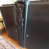 Buffet art deco noir acier dessus marbre ou commode 2 portes