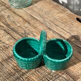 Green slurry pepper shaker, vintage ceramics