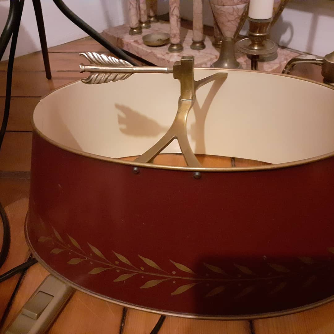Lampe bouillotte 2 branches bronze doré abat jour tôle