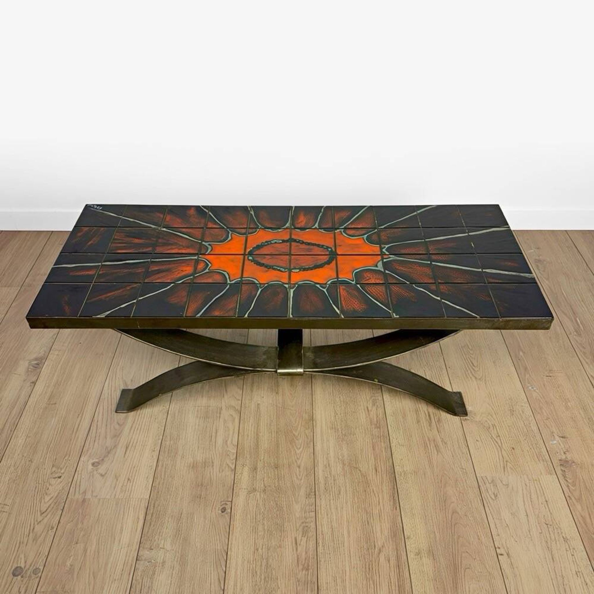 Ferlor International coffee table in brushed steel and ceramic from the 1970s.