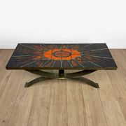 Ferlor International coffee table in brushed steel and ceramic from the 1970s.
